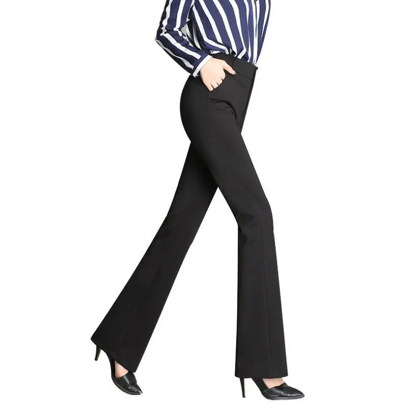

New Women's Pants Fashion Casual Loose Slim Flared Trousers High Waist Formal Trousers For Woman Skinny Solid Office Lady Wear