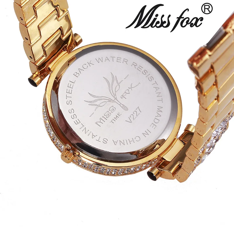 

MissFox foreign trade hot sale cheetah inlaid diamond steel band personality fashion women's watch waterproof quartz watch