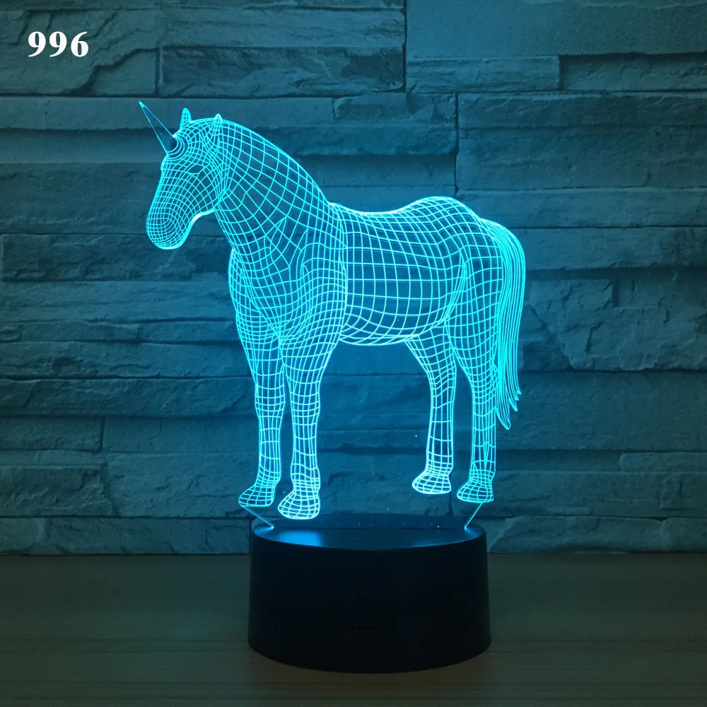 Животное Лошадь Единорог тема 3D лампа Иллюзия детский Ночной светильник LED ночь 7