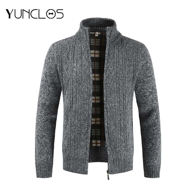 Мужской свитер с воротником стойкой Теплый Бархатный кардиган теплый зимний