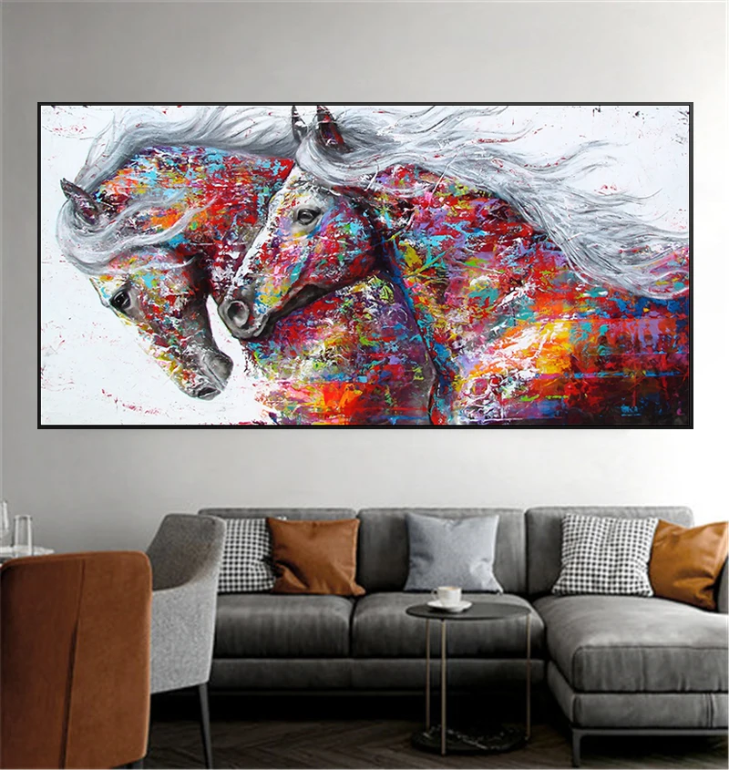 

Colorful Two Running Horse Canvas Posters Art Animals Oil Paintings on The Wall Art Posters and Abstract Prints for Home Decor