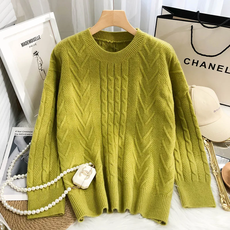

Retro Twist Sweater Women Round Neck 2022 Autumn and Winter New Fashion Temperament Loose Wild Sweater KK1412