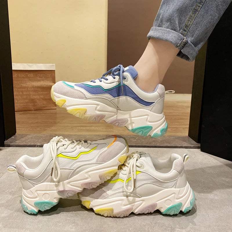 Женские массивные кроссовки ELLALEE из натуральной кожи на шнуровке дышащие