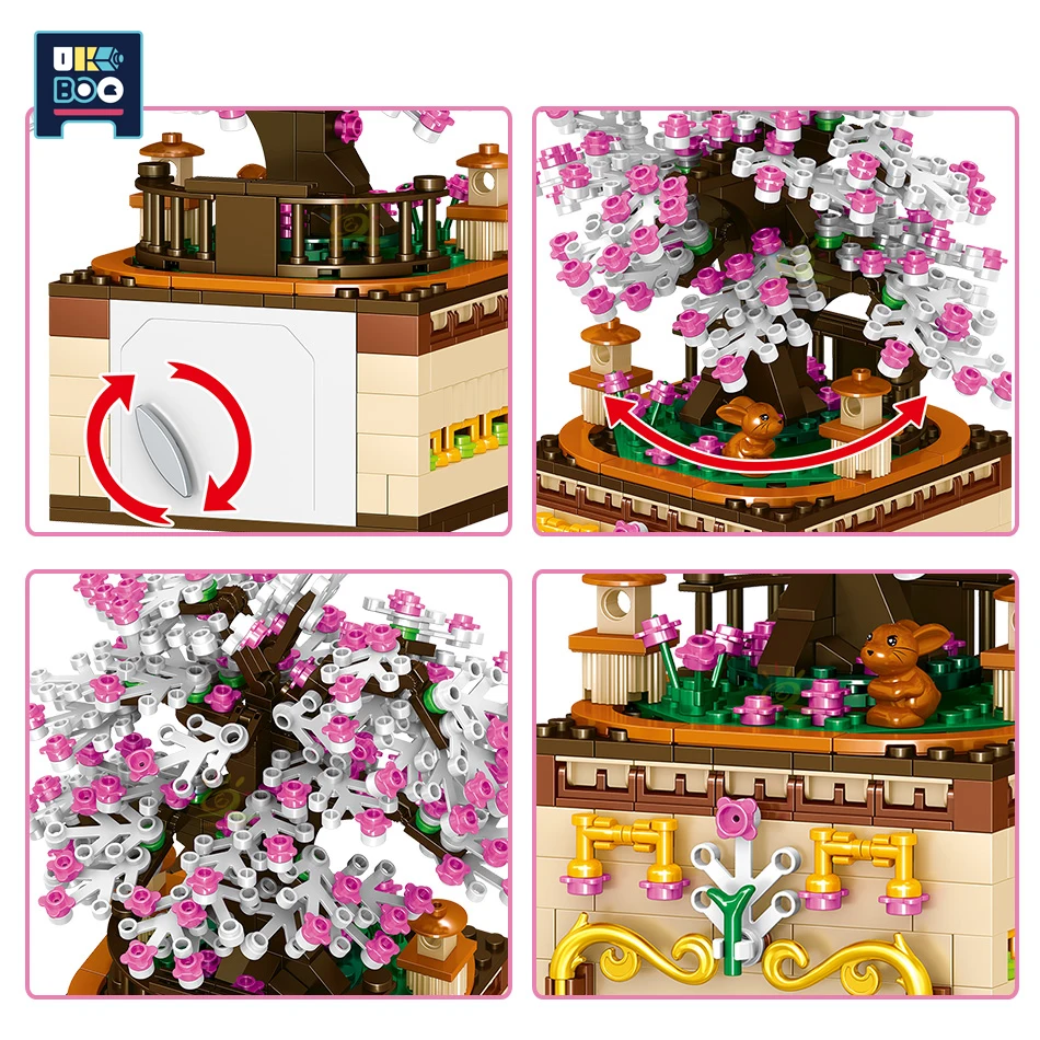 

487Pcs Cherry Trees in Full Bloom Music Box Building Blocks Children Sakura high-tech Bricks Model Kit Toys for Girl Gift