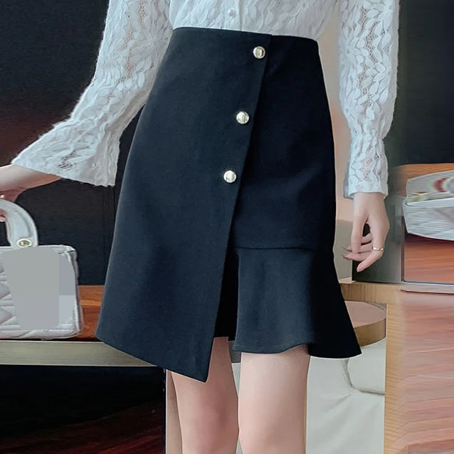 spring  summer of 2021 Korean  new fashion high waist slim hip ruffled skirt temperament long skirt woman