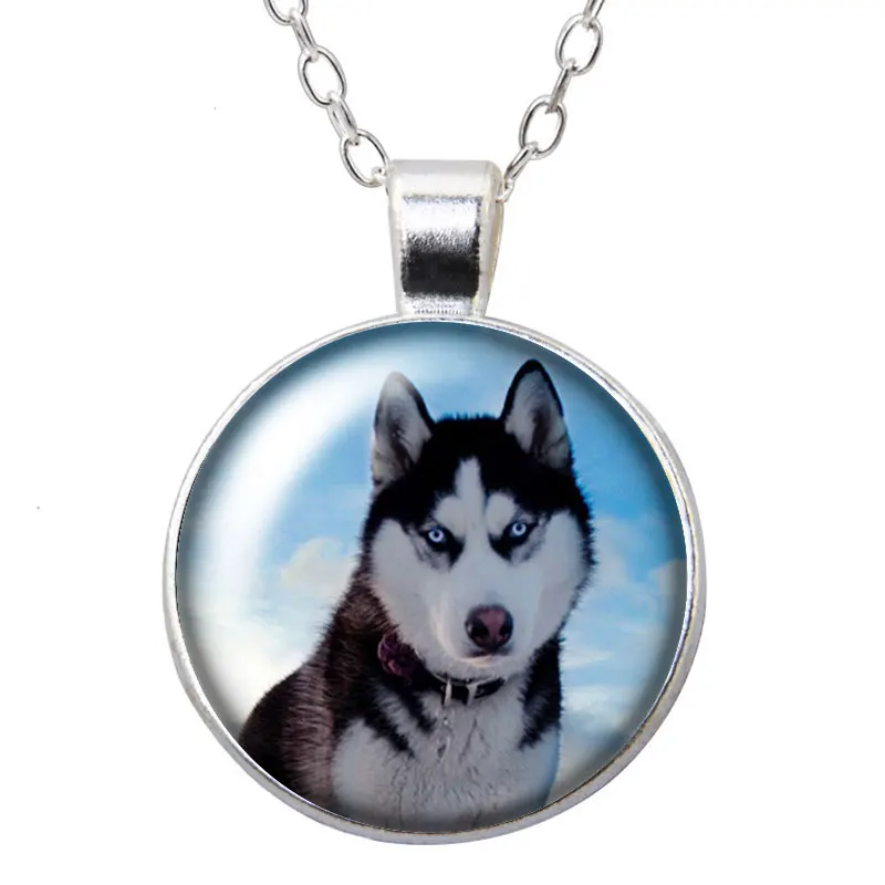 Ожерелье с круглым кулоном в виде милой собаки 25 мм стеклянный кабошон
