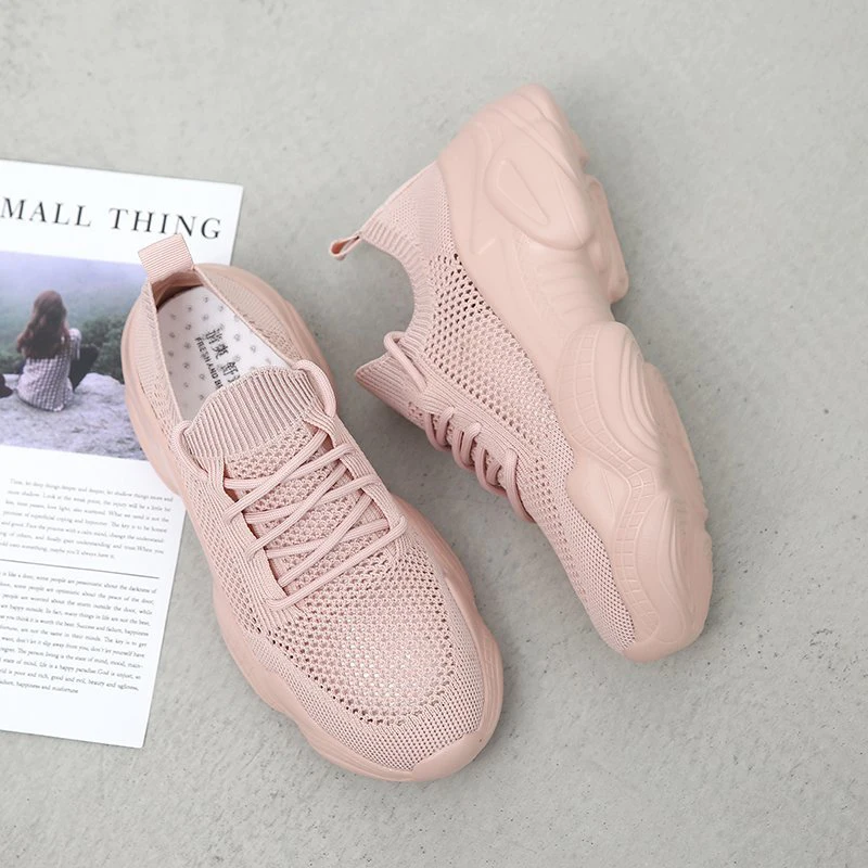 

2021 Summer Sneakers Knitting Sock Female Mesh Casual Trainers Breathable Lace Up Platform Sneakers Women Shoes