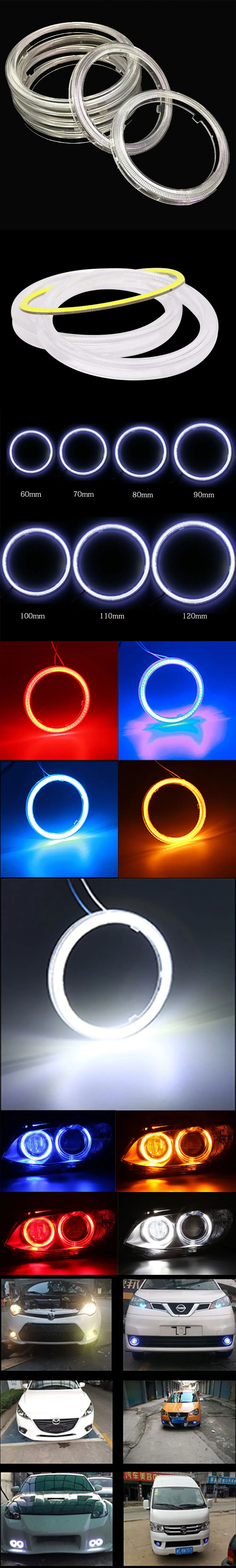 2 шт. автомобиль Ангельские глазки Led 60/70/80/90/100/110/120 мм COB Halo светодиодная кольцевая для E46 E60 головной светильник DRL Дневной светильник глаза ангела фары 12V