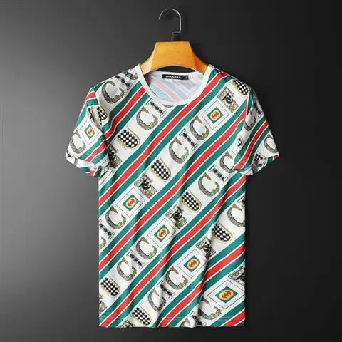 

New style short sleeve men's T-shirt with color stripe and slippery material, personalized large summer T-shirt