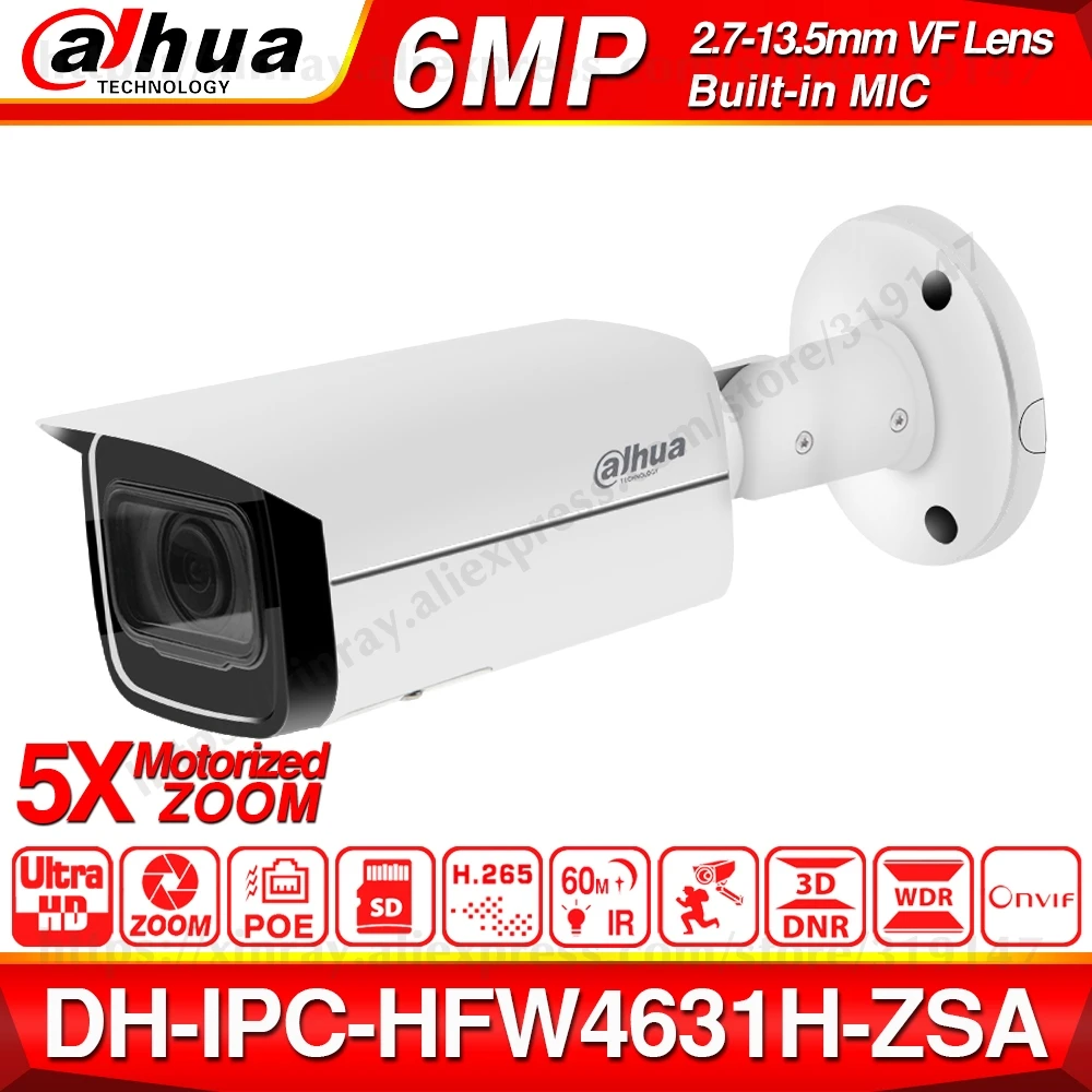 Dahua IPC-HFW4631H-ZSA, оригинальная 6MP HD ip-камера, 5X зум, VF объектив, POE камера, CCTV, безопасность, металлический Встроенный микрофон, слот для sd-карт