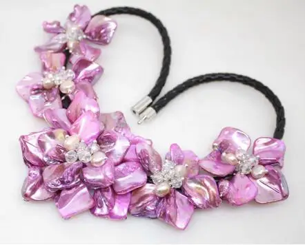 

Handmade 5 flowers&crystal mother of pearl shell pearl necklace