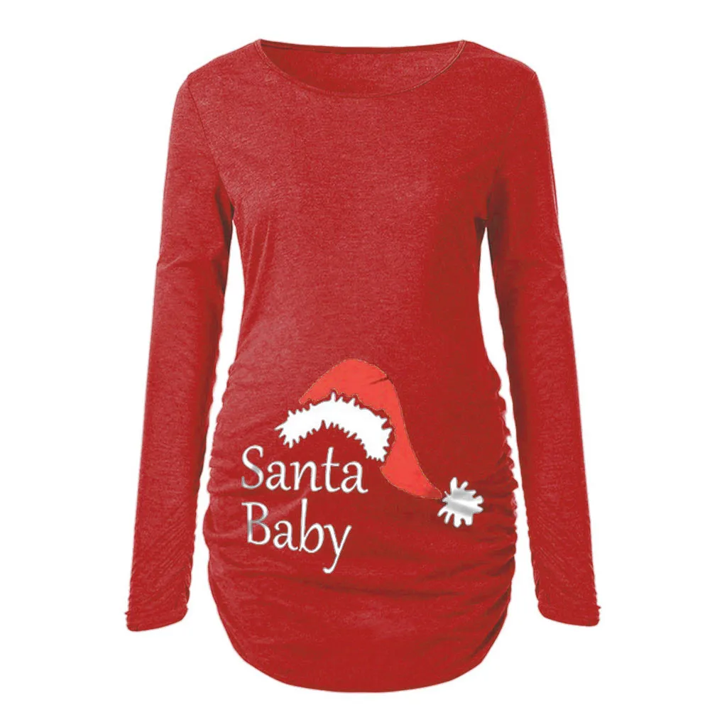 Женский Рождественский топ с длинными рукавами и рюшами Одежда для беременных