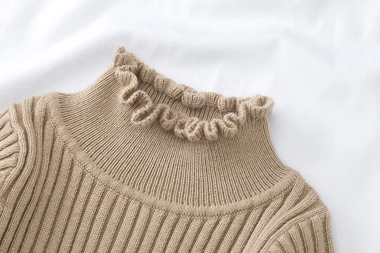 Toddler Girl Fitted Rib Knit Ruffled Collar Sweater Children Kids Girl Ribbed Sweater Winter Girls Tops