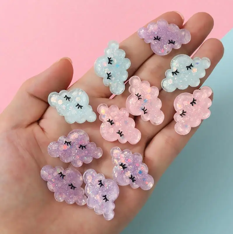 

Resin Sleeping Cloud Flatback Cabochon Kawaii Glitter Craft DIY Hair Bows Accessories Fit Phone Case Decoration Scrapbook