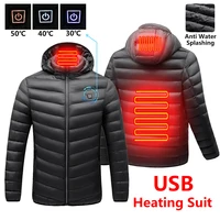 2021 new men winter warm usb heating fleece jackets parkas men smart thermostat detachable hooded heated waterproof jacket men