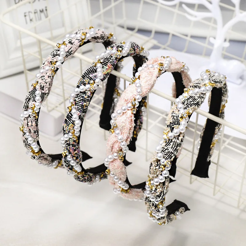 Женские винтажные повязки на голову с кружевом и жемчугом цирконием из шерсти