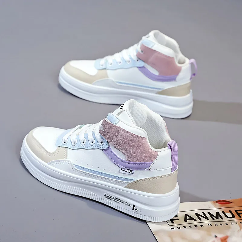 

2021 new high-top sneakers casual sports shoes women's height increase white shoes