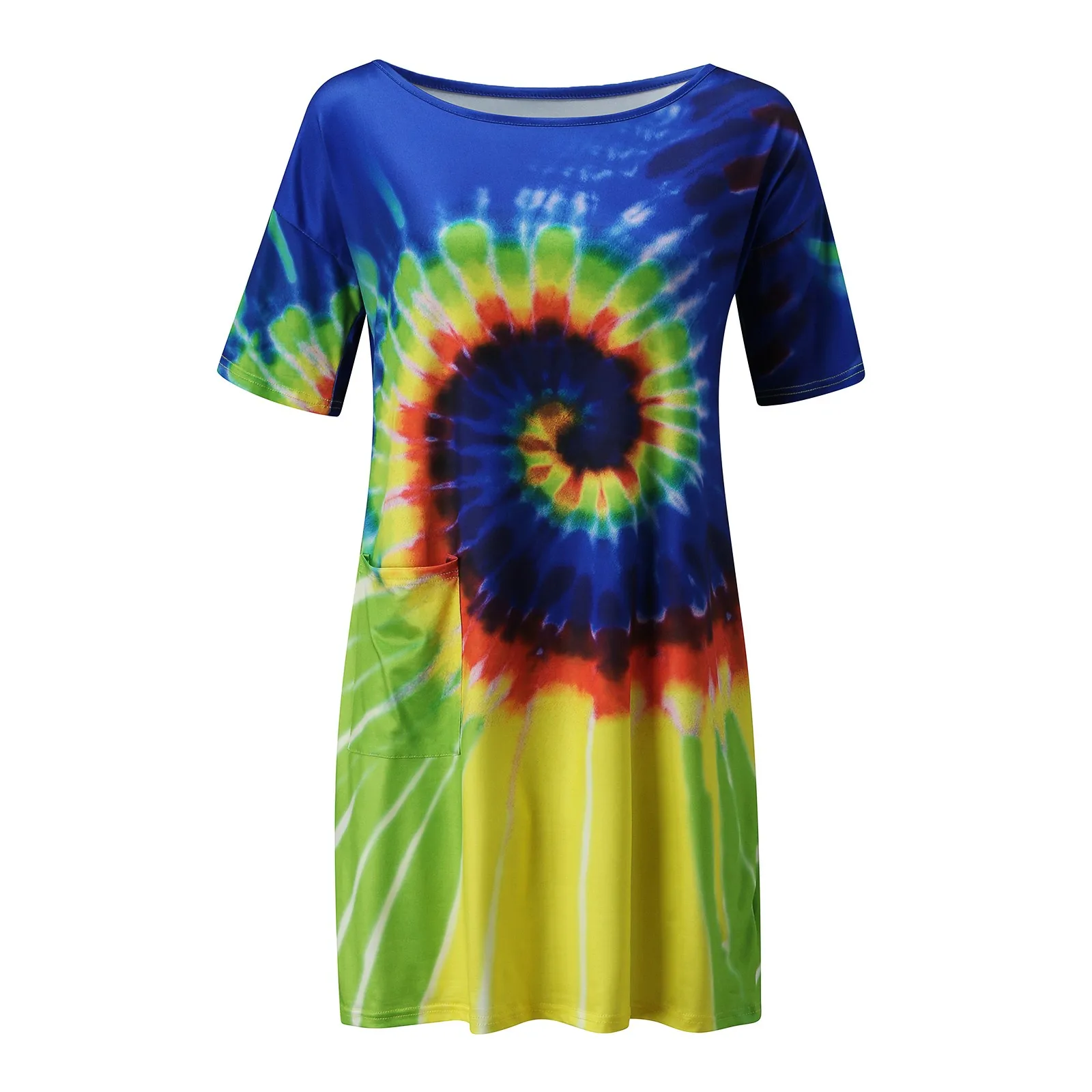 

Tie-dye Summer Dress 2021 Beach Harajuku Printed Plus Size Dresses For Women 2021 Casual Loose O Neck Short Sleeve Sundress 40#