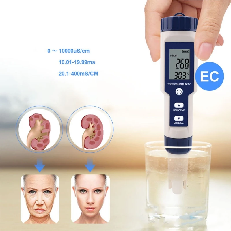 

5 in 1 Water Quality Tester Accurate Reliable TDS Meter EC Meter Temperature Meter TDS 0-1000ppm Ideal 896B