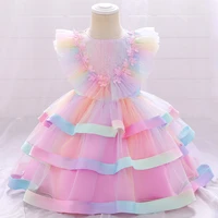 elegant girl dress fashion pink colorful party tulle tutu ballgown flower princess children wedding dresses kids dresses