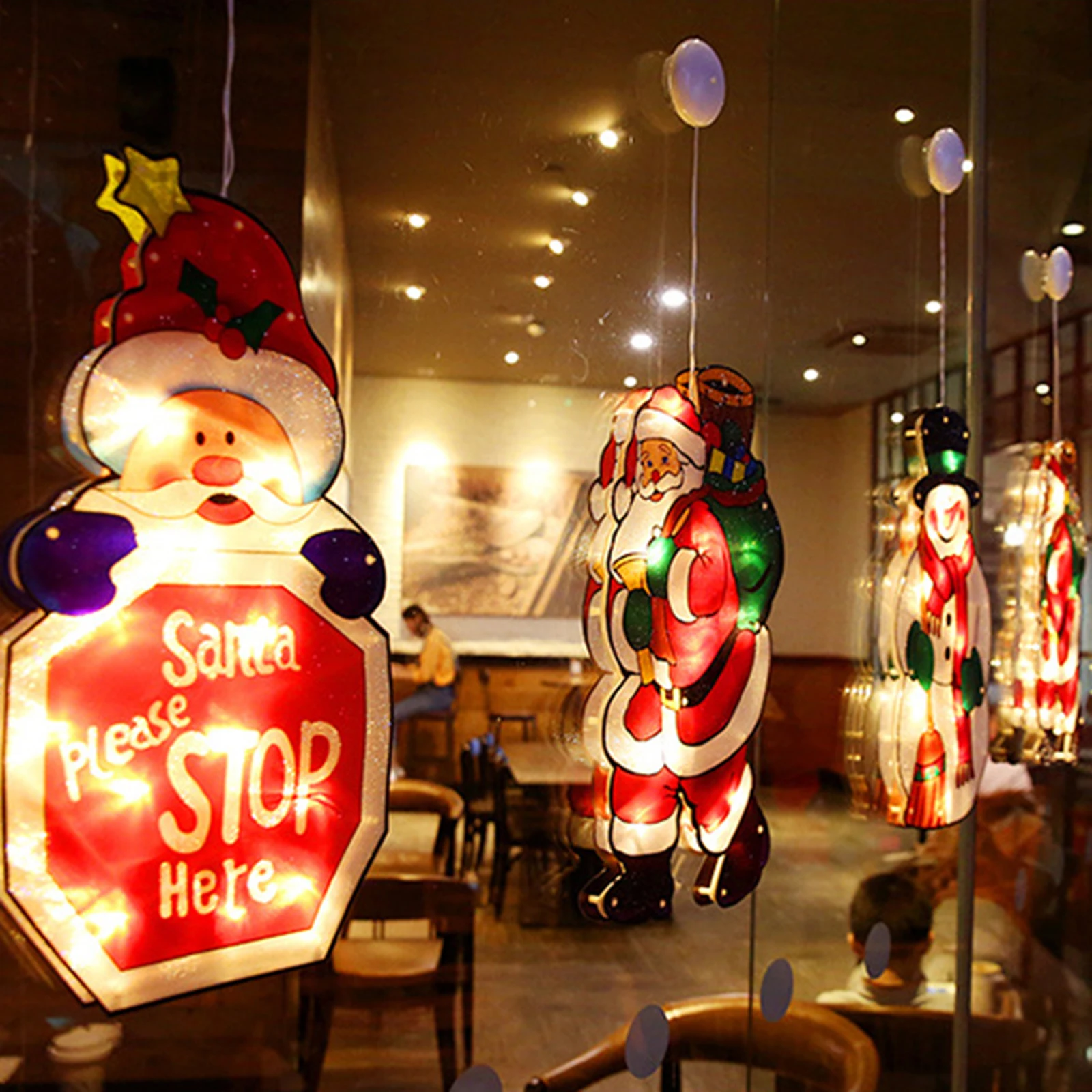 

LED Christmas Lights Window Decoration Hanging 3D Lights with Suction Cup Christmas Holiday Party Home Wall Decorations