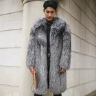 Мужское теплое длинное пальто, утепленная куртка из искусственного меха, длинная мужская шуба из лисьего меха