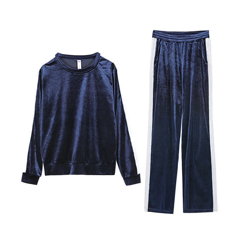 

2020 new gold velvet sweater long-sleeved trousers suit casual sports temperament high-end women's suit
