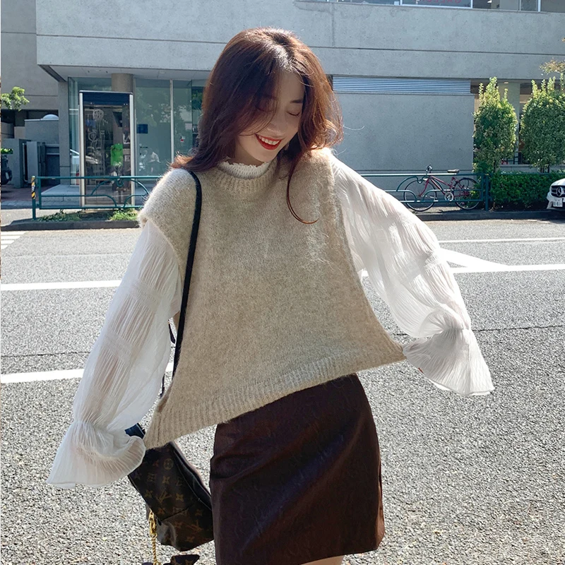 Уличная одежда женская блузка с оборками топы расклешенными рукавами шикарные