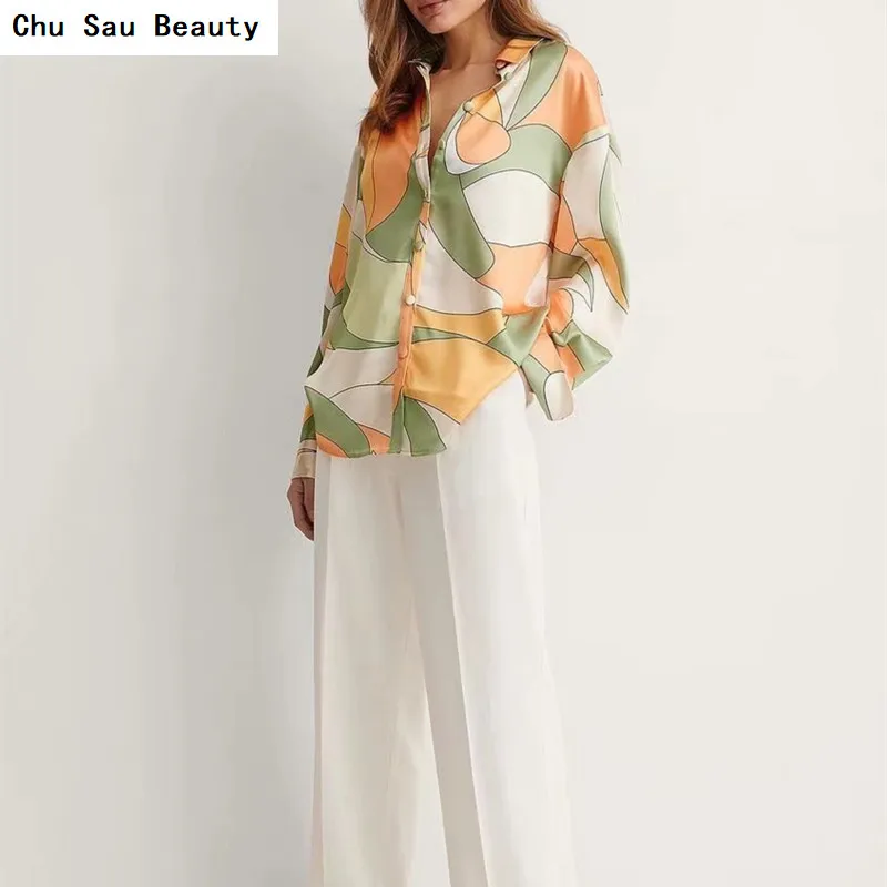 

Женская однобортная рубашка средней длины, повседневная однобортная Свободная рубашка с отложным воротником и разноцветной строчкой в сти...