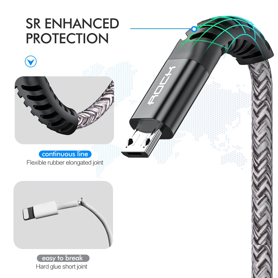 ROCK 1 м 2 м микро USB кабель 3 А Быстрая зарядка для samsung Xiaomi huawei Android мобильный телефон кабель для передачи данных провод микро быстрое зарядное устройство кабель