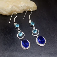 gemstonefactory big promotion single unique 925 silver exotic charm blue topaz women ladies gifts dangle drop earrings 20211801