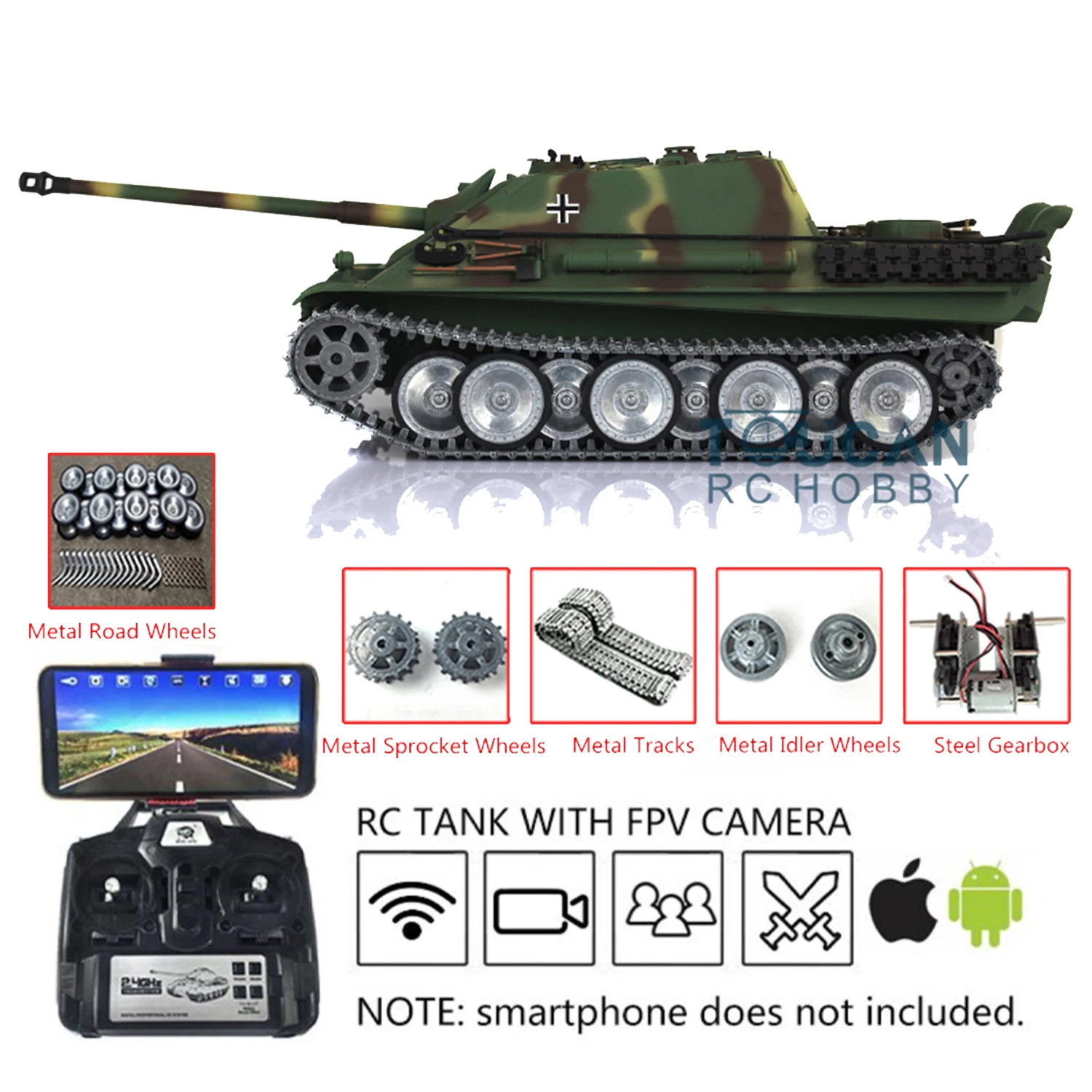 

HENG LONG 1/16 7.0 Customized Jadpanther RTR RC Tank 3869 FPV Metal Tracks Wheels TH17442-SMT4
