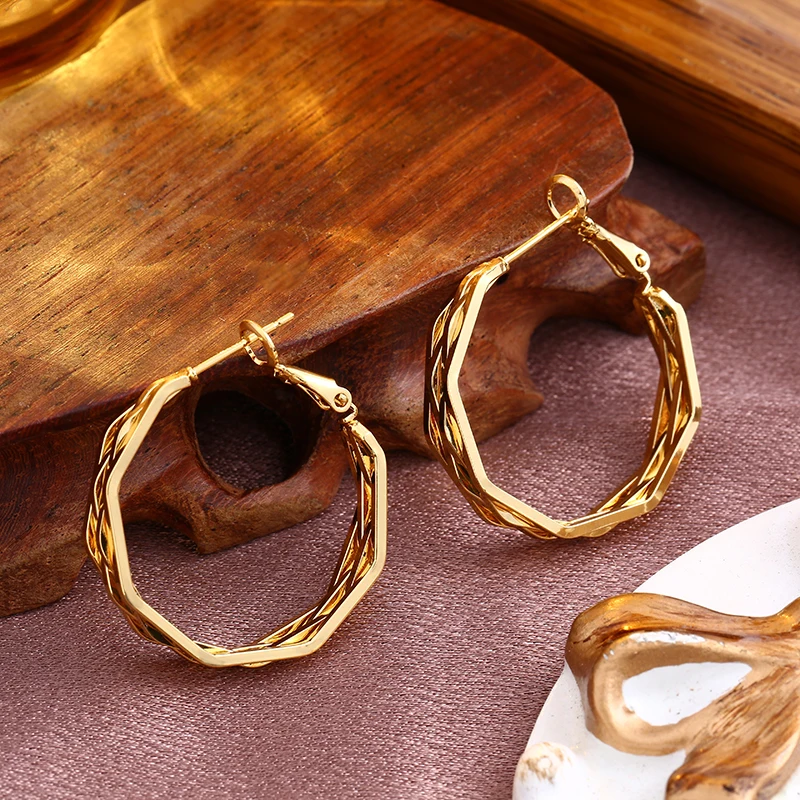 Женские крупные геометрические серьги-кольца из нержавеющей стали ювелирные