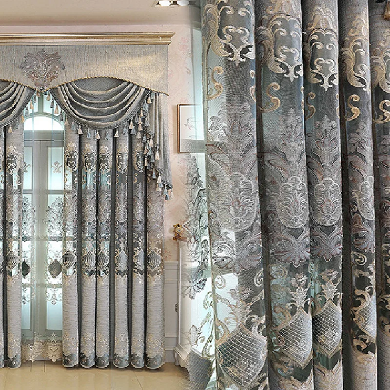 

Custom Living Room Bedroom Ready-Made Curtain Chenille Curtain Shade Embroidered Curtain Cloth Light Luxury European Style
