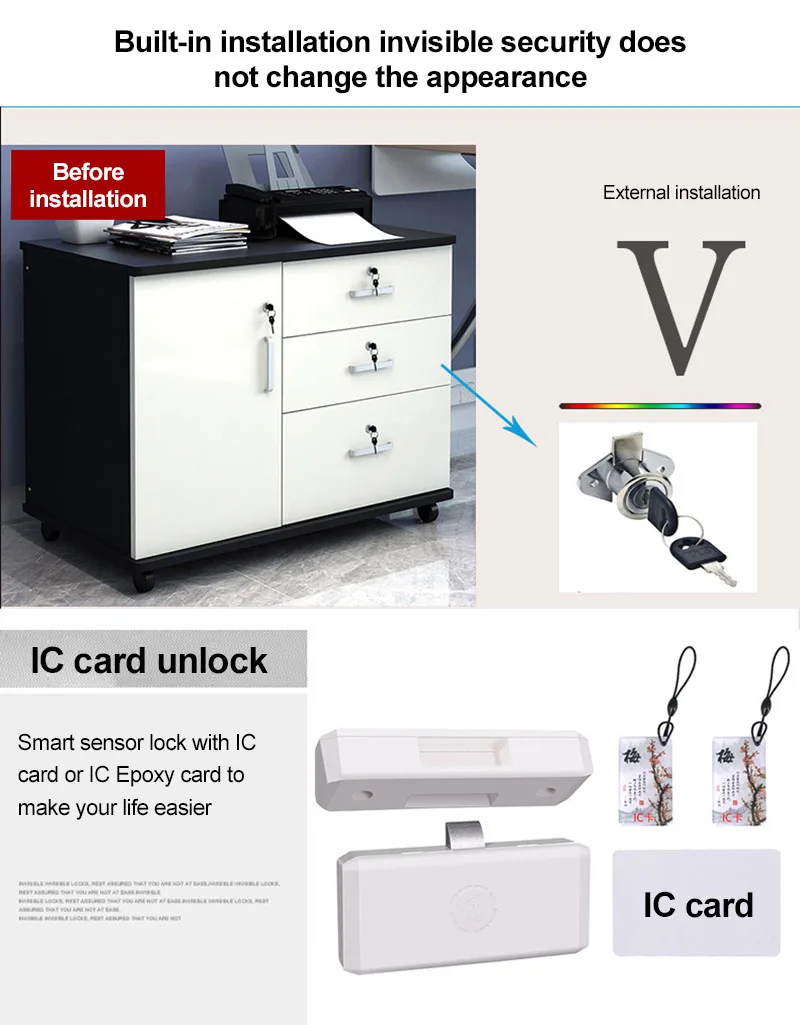 

Smart Graffiti Free Hole Invisible Drawer Lock Bluetooth Smart Anti-theft Lock Shoe Cabinet File Wardrobe Lock IC/ID