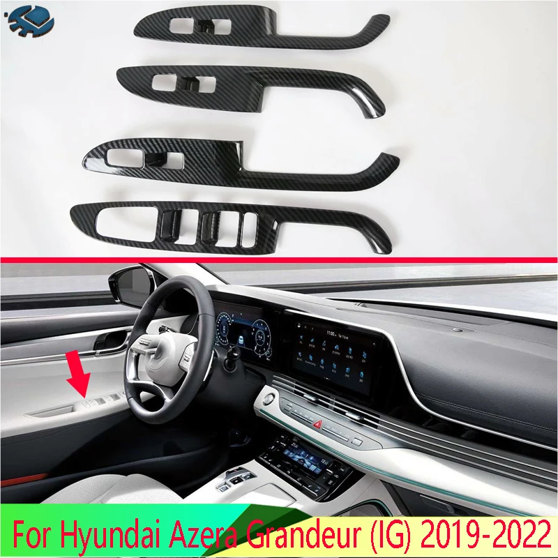 

For Hyundai Azera Grandeur (IG) 2019-2022 Carbon Fiber Style Door Window Armrest Cover Switch Panel Trim Molding Garnish