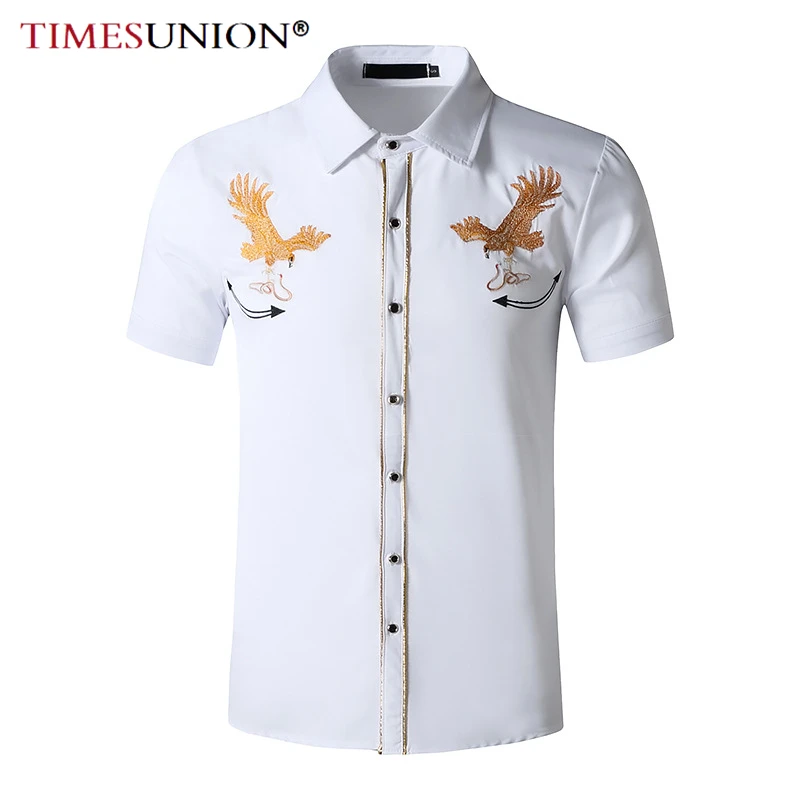 

Denim Shirts for Men Western Cowboy Embroidered Short Sleeve Button Black White Shirt 0311-3