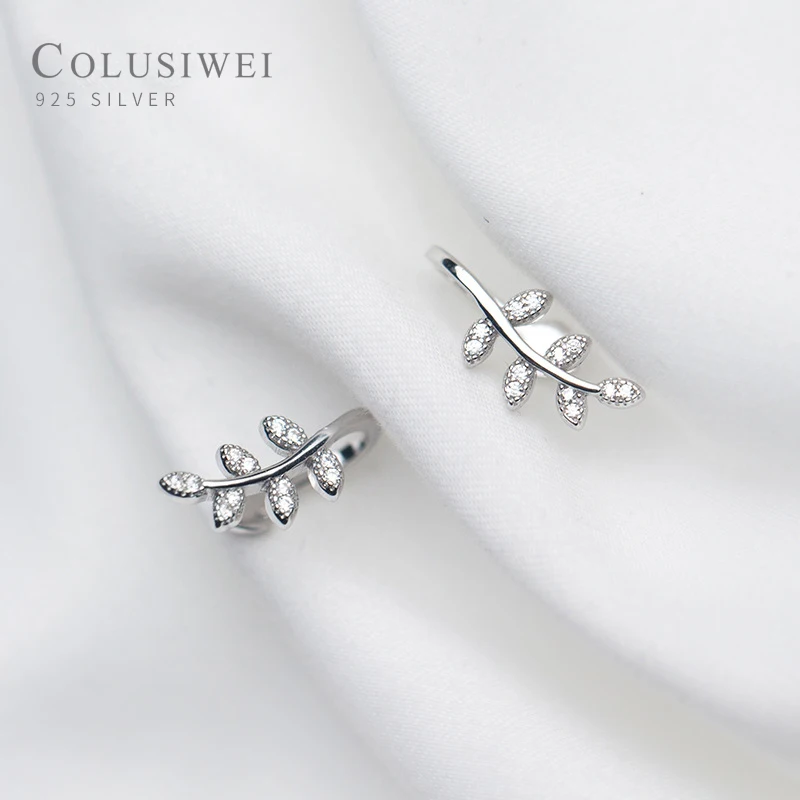 Colusiwei 925 стерлингового серебра CZ лист клип серьги для женщин без каких-либо