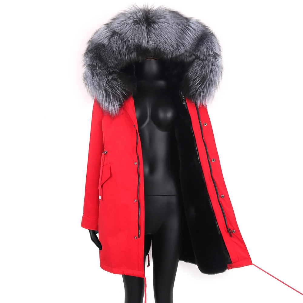 2022 Women Waterproof Long Parka Female Winter Jacket Real Fur Coat Natural Silver Fox Fur Collar Warm Streetwear Detachable