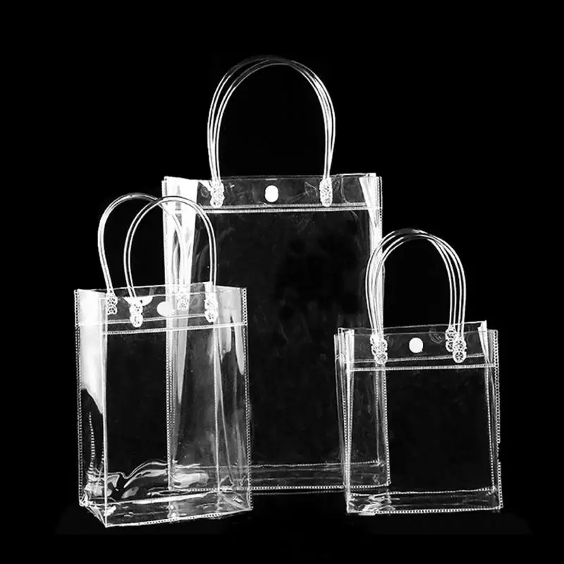 10pc Clear Tote Waterproof Bag PVC Transparent Shopping Bag Shoulder Handbag Environmentally Travel Storage Bag Shoes Bags