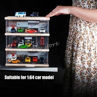 scale 1 64 diorama garage model parking lot simulation hd acrylic wood display cabinet can be stacked diecast car hot wheels toy