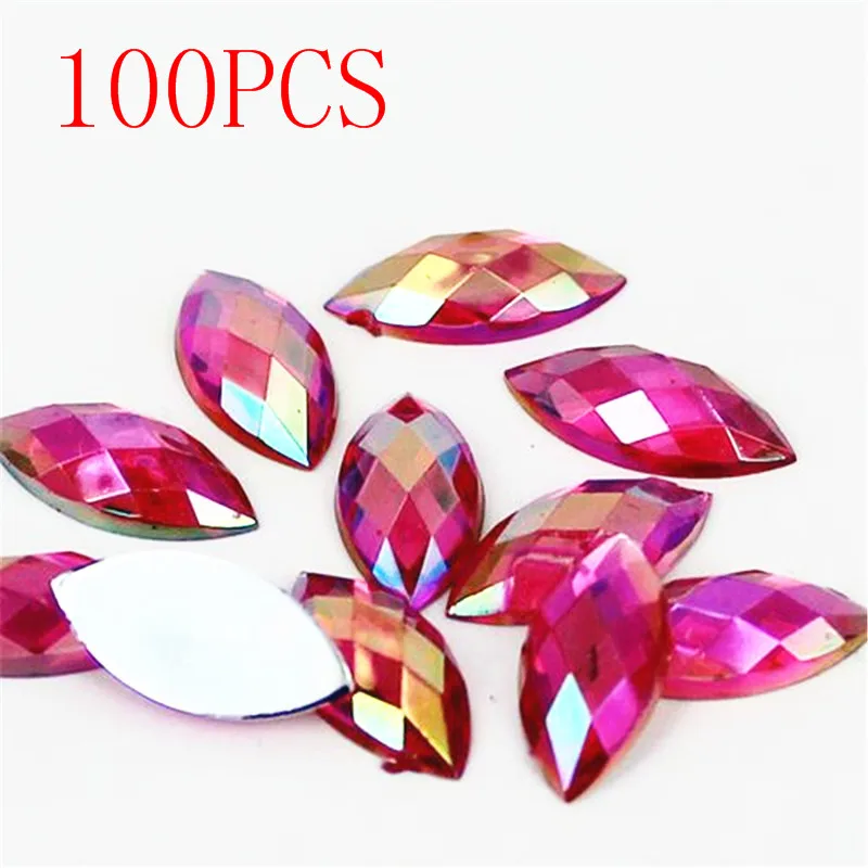 

Hot Sale 100Pieces Flat Back Marquise Earth Facets Crystal Rose AB Acrylic Horse eye Shape Rhinestone nail Decorate Nail art