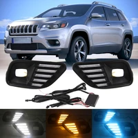 led drl day light for jeep cherokee 2019 2020 daytime running light mustang style fog lamp with dynamic turn signal blue mode