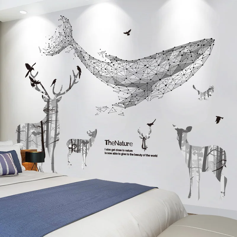 

[SHIJUEHEZI] Whale Wall Stickers DIY Deer Animal Wall Decals for Kids Bedroom Living Room Children Nursery Home Decoration