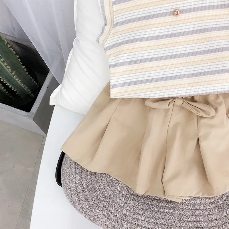 

Baby Girl Clothes Hot Summer INS Style Children's Girls' Clothing Sets Sleeveless Kids Toddler Bowknot Stripe Clothes Pants 1-7Y