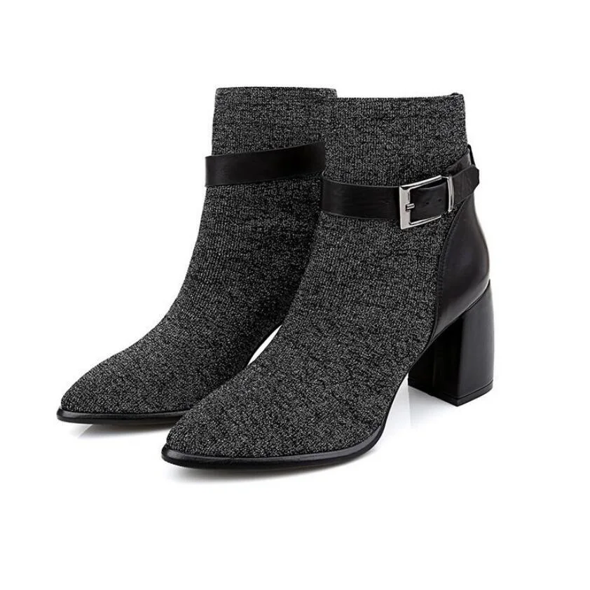 Новинка 2019 Осенняя обувь на толстом каблуке женские весенние ботильоны высоком