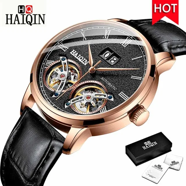 Gold Black2 HAIQIN мужские часы, мужские часы, Топ бренд, Роскошные автоматические механические Спортивные часы, мужские часы с турбийоном, Reloj hombres - Цвет: Gold Black2