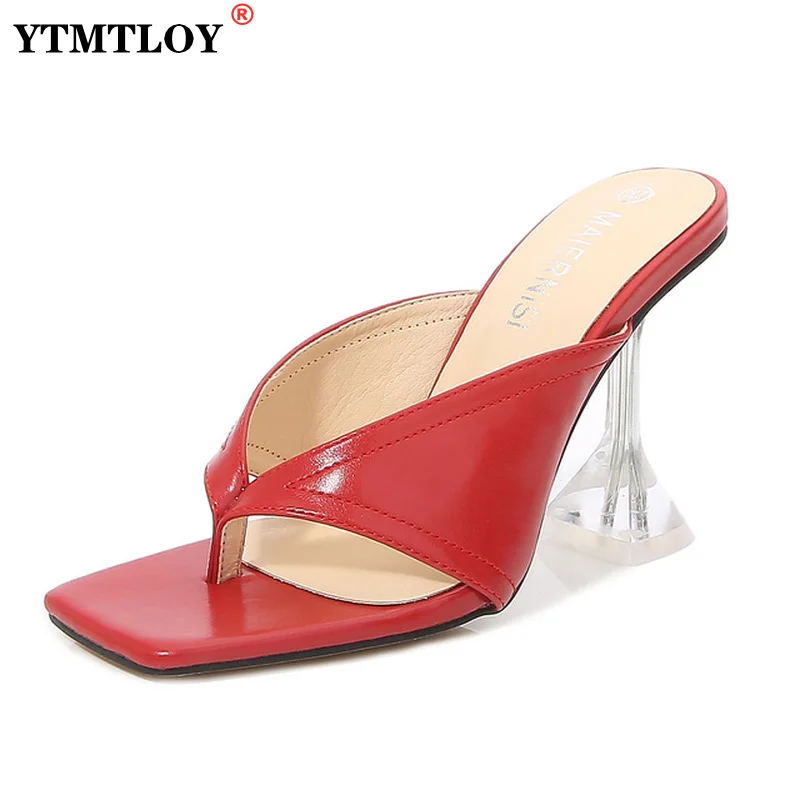 

Women's Plus Size High Heel Slipper New Square Toe Fashion Open Toe Flip Flops Design Luxury Shoes Clear Zapatos Para Mujer