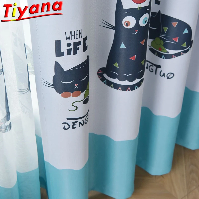 

Boy's Girl's Blue SemiBlackout Stitched Curtains for Kid's Room Bedroom Children's Cute Cartoon Cats Curtains for Living Room#VT