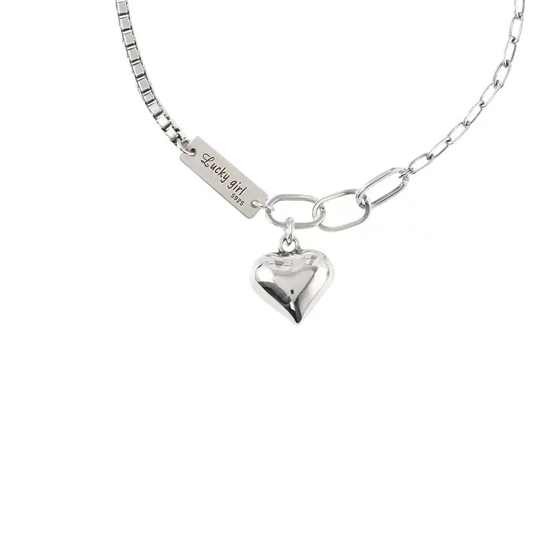 

LOVOACC Punk Asymmetry Style Love Heart Geometric Letter Charm Bracelet for Women Delicate Metal Chunky Chain Bracelet Jewelry